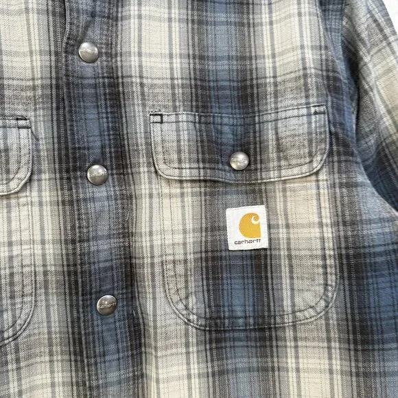 Carhartt Jacket Mens Medium Sherpa Lined Plaid Shirt Coat Workwear Fall 2019 - Picture 6 of 16